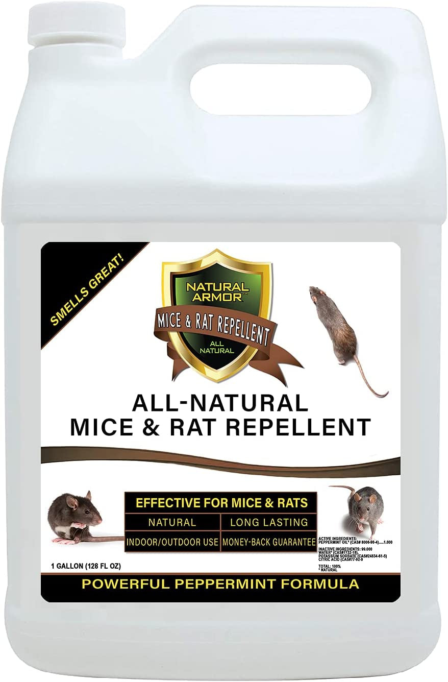 Natural Armor, Mice & Rat Repellent. Peppermint Repellent for Mice/Mouse, Rats & Rodents. Natural Spray for Indoor & Outdoor Use. 128 OZ Gallon Refill Ready to Use
