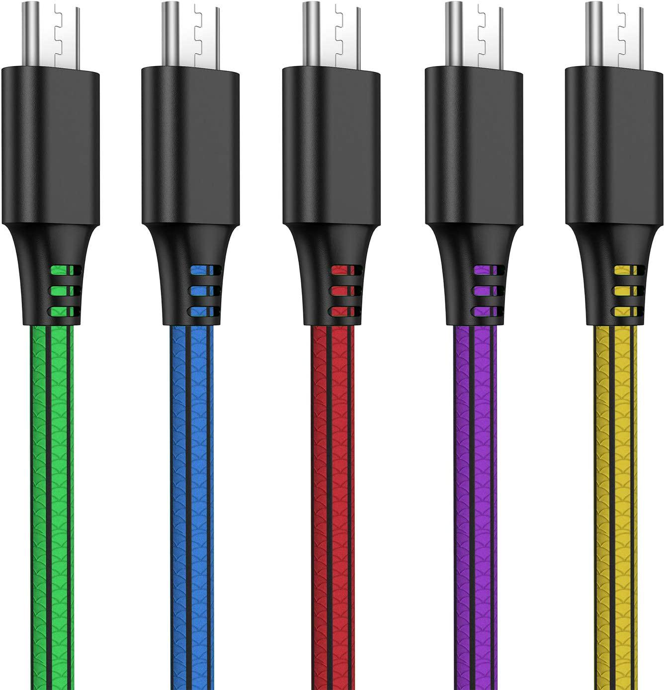 SCHITEC, Micro USB Cable, 5 Pack (6.6ft/2m) 2.4A High Speed Android Charging Cable PVC Micro USB Charger for Samsung Galaxy S6 S7 S4 S3 S2 J1 Note 2, HTC, Kindle, Moto G5,