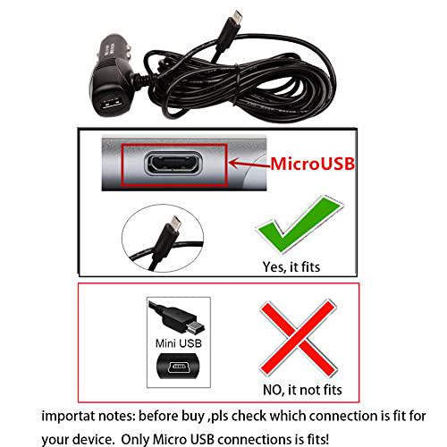 Unbranded, Micro USB Dash Cam Car Charger Power Lead Cable Power Supply Adapter Universal 5V 2A with Straight Micro USB Connector For Dash DVR Cameras Sat GPS Navs
