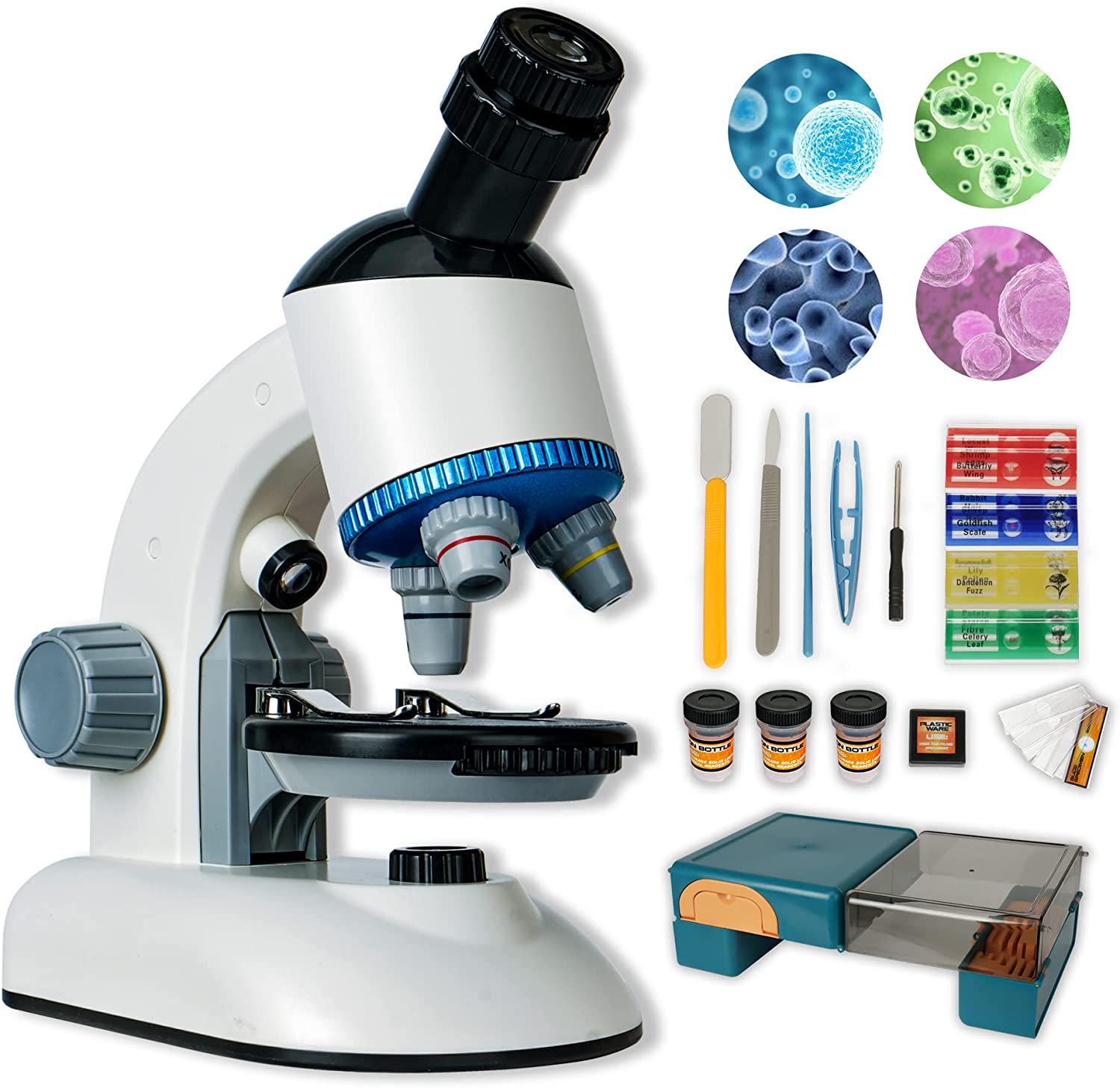Gaterda, Microscope for Kids, 100X-1200X Microscope Kit for Kids 8-12 5-7 with Blank and Prepared Slides, Rotating Eyepiece, LED Light and Carrying Desk Box, Kids Microscope Science Kit Suitable for Education