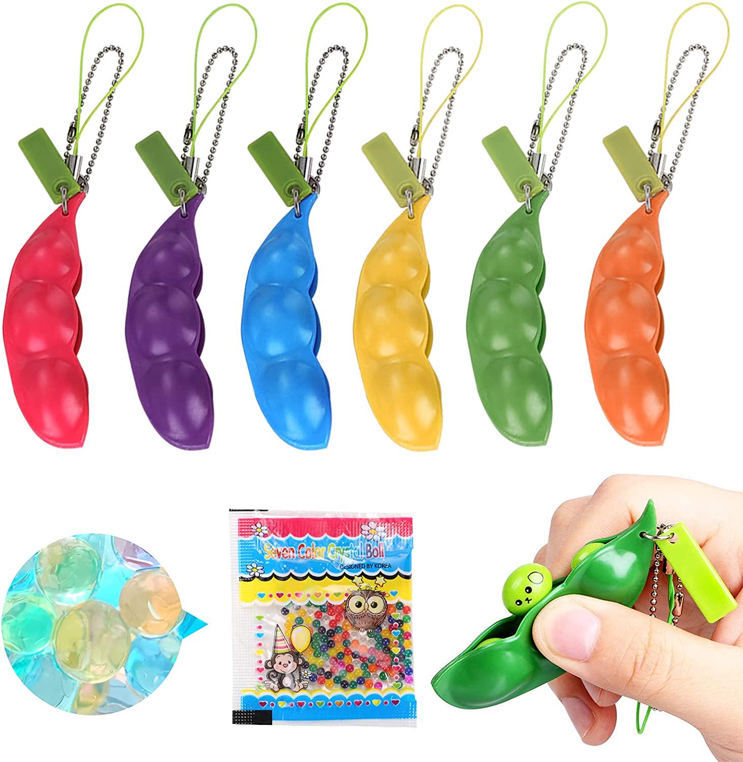 Midook, Midook Fidget Bean Toy,Squeeze-a-Bean,Sensory Edamame Keychain Toys for Kids and Adult Release Stress and Anxiety,Soybean Toys Gift (6 Pack Colourful)