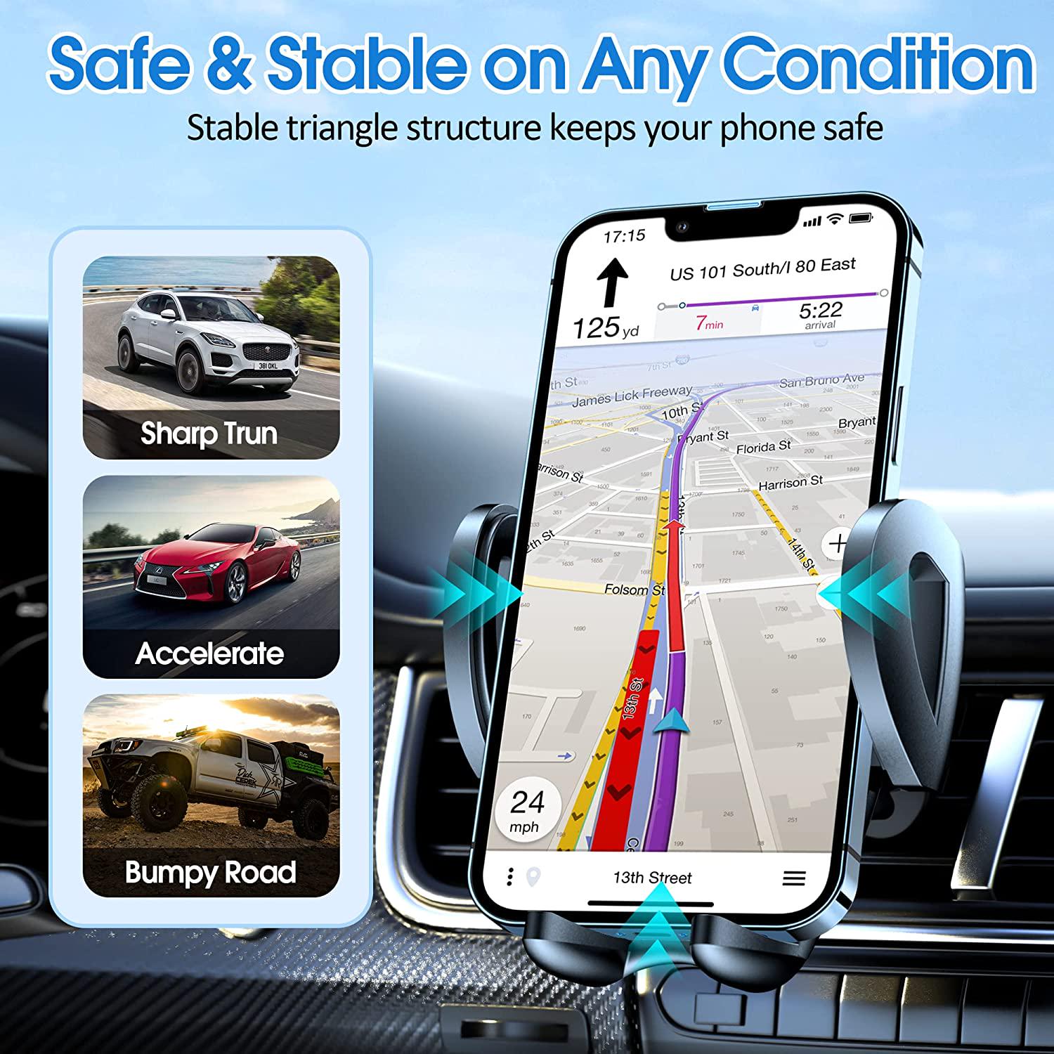 Migeec, Migeec Phone Mount for Car Fit for Big Phones Thin Case Friendly Car Phone Holder Air Vent Car Mount Hands Free Clamp Cradle Vehicle Compatible with iPhone Samsung