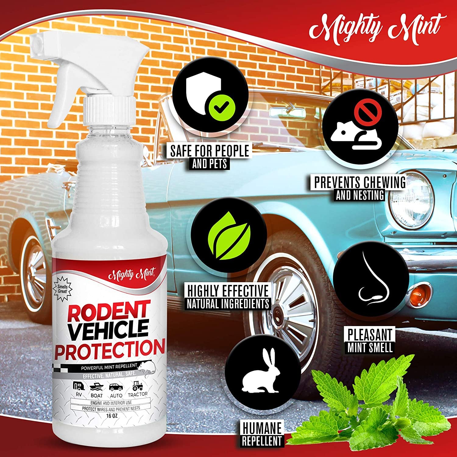 Mighty Mint, Mighty Mint Rodent Repellent Spray for Vehicle Engines and Interiors - Cars, Trucks, Rvs, & Boats