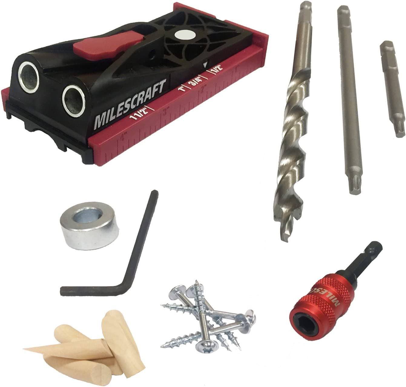 Milescraft, Milescraft 1323 Pocketjig200 Kit - Complete Pocket Hole Kit with Jig, Bit, Screws and Drivers,Black/Red