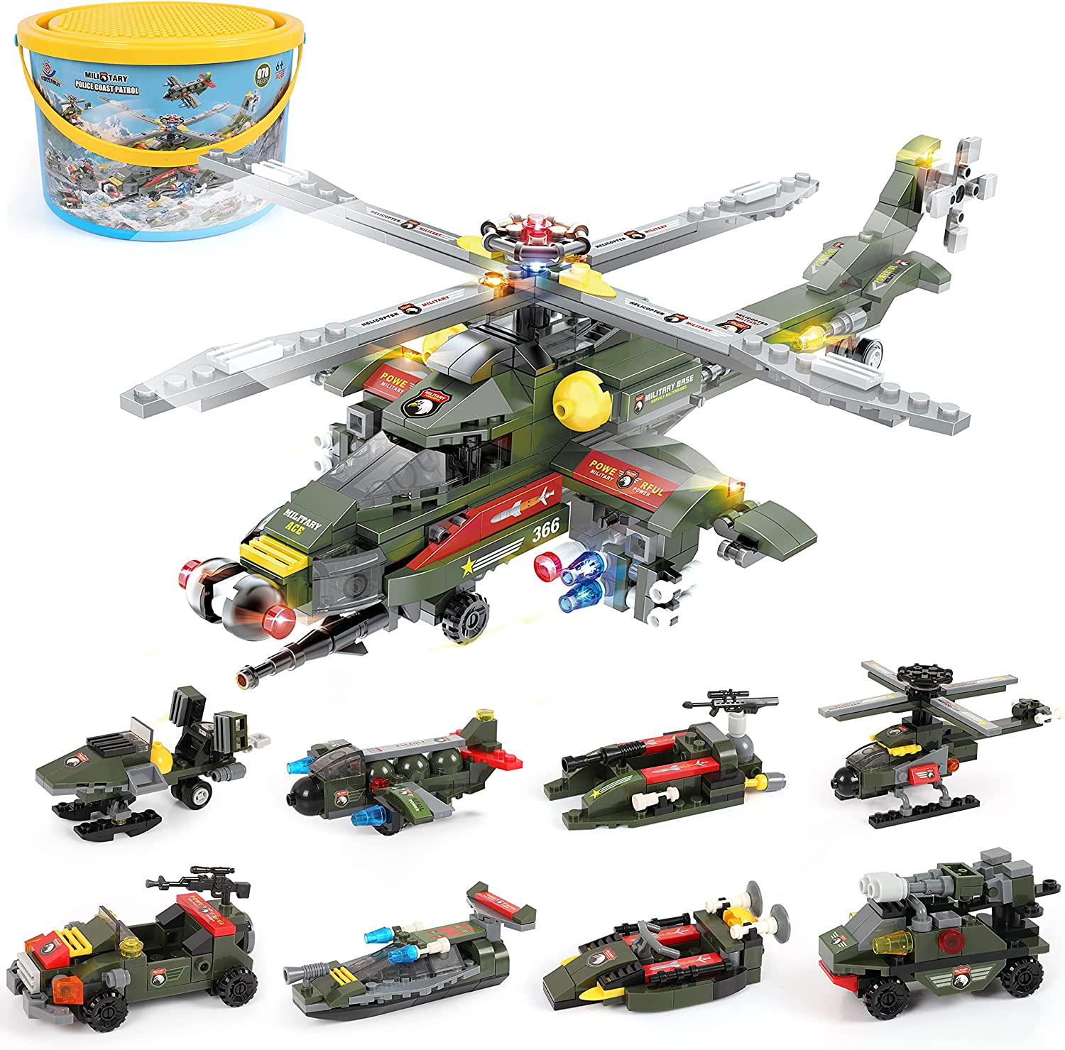 EP EXERCISE N PLAY, Military Helicopter Gunship Building Blocks, Army Military Helicopter Building Kit with Airplane Car Construction for Boys Girls 6 + (978 Pcs)