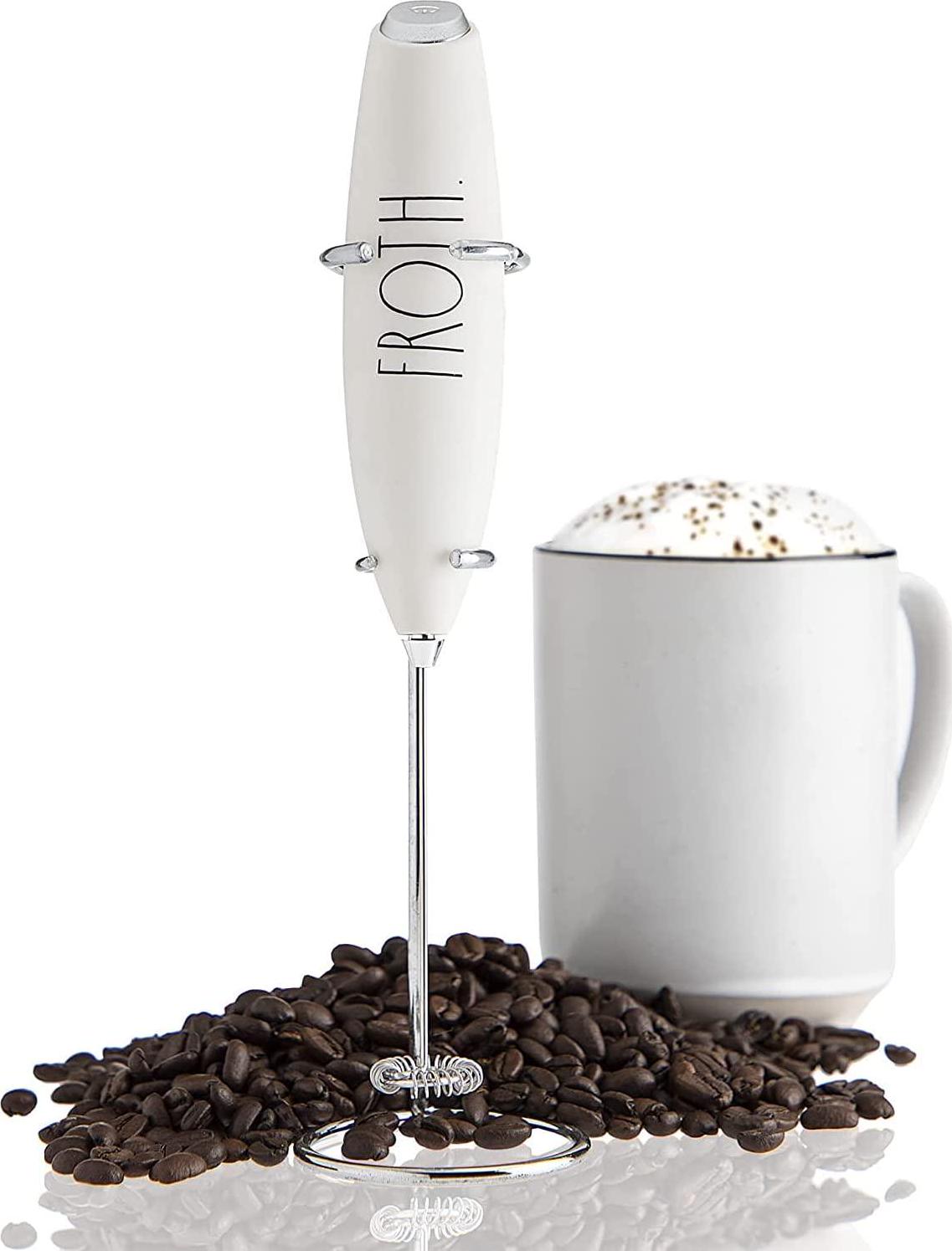 HLculture, Milk Frother, Milk Frother Handheld Foam Maker for Coffee - Handheld, Mini Electric Drink Mixer, Foamer and Frother with Stand for Coffee, Lattes, Hot Chocolates and Shakes (White)