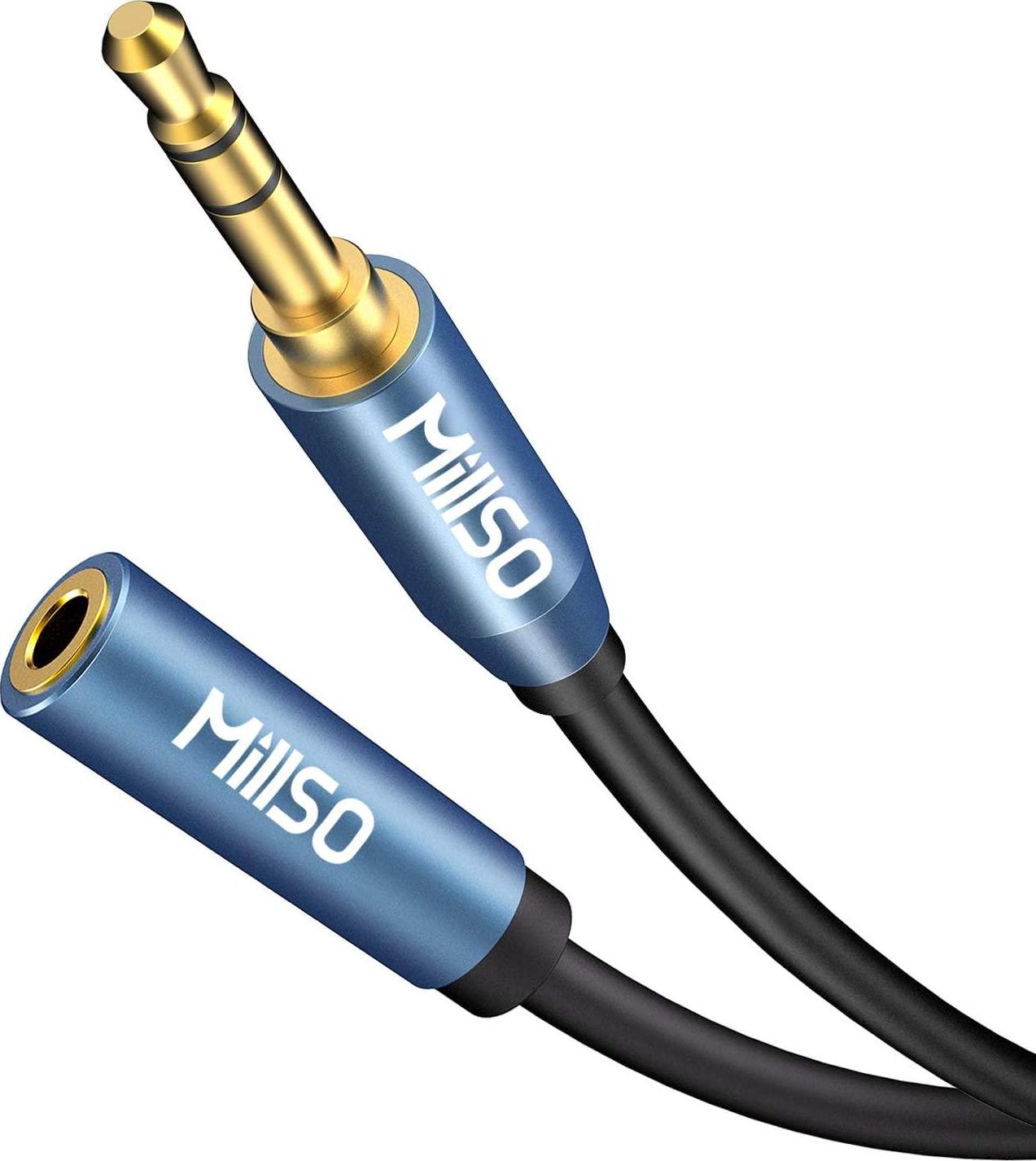 MillSO, MillSO Auxiliary Cable Extension Adapter 3.5mm Male to Female for Headphones or Speakers to Car, PCs, Smartphones, Tablets and Media Players-6.6ft/2M