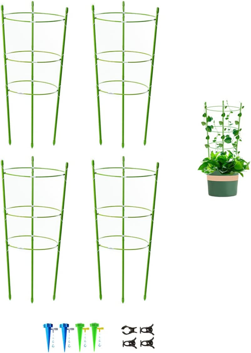 Mimeela, Mimeela Garden Plant Support Tomato Cage, Upgrade Trellis for Climbing Plants, Plant Trellis Kits with Self Watering Spikes and Plant Clips (2 Pack-18)