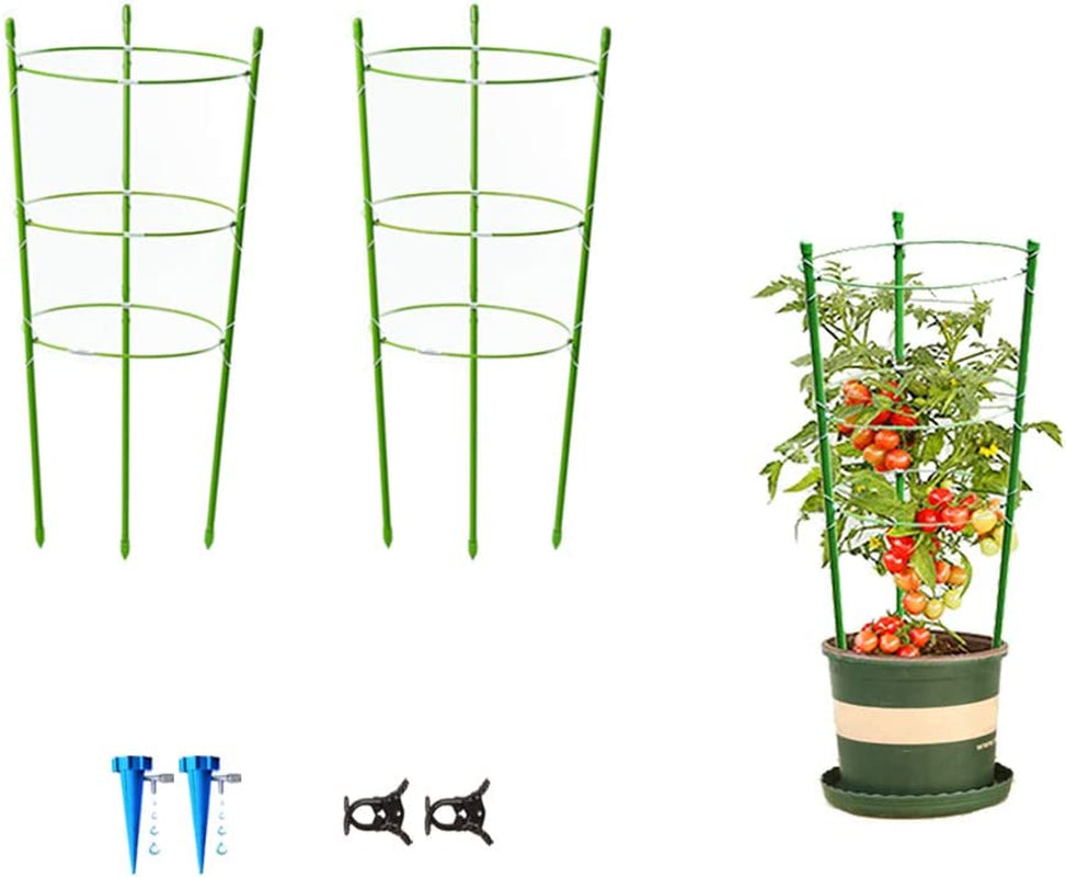 Mimeela, Mimeela Garden Plant Support Tomato Cage, Upgrade Trellis for Climbing Plants, Plant Trellis Kits with Self Watering Spikes and Plant Clips (2 Pack-18)