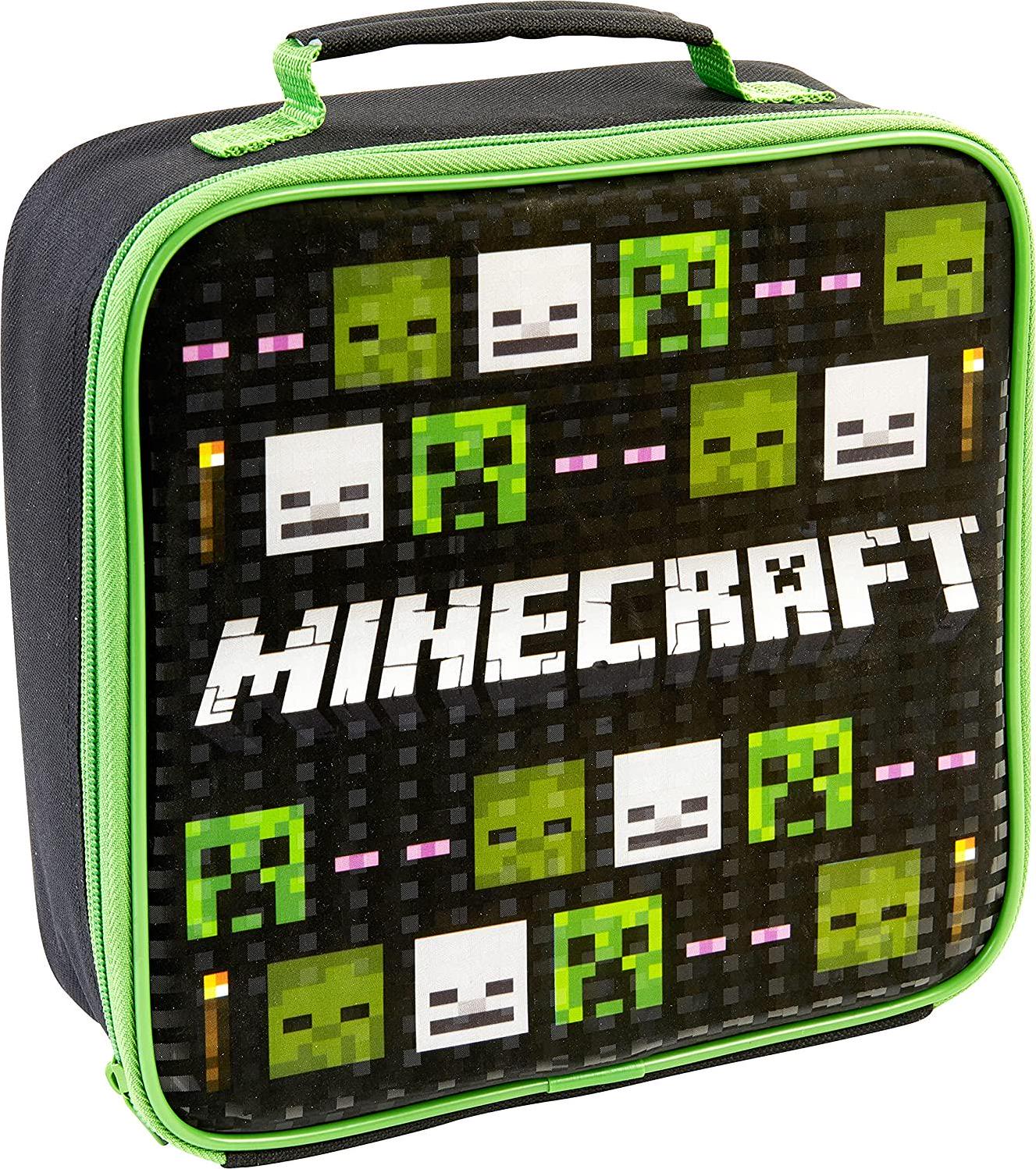 Minecraft, Minecraft Spacious Compartment and Built-in Handle Lunchbag, Soft Leakproof School Kids, Unisex, Reusable, Durable Bag for Lunch Box-Green, Polyester, One Size