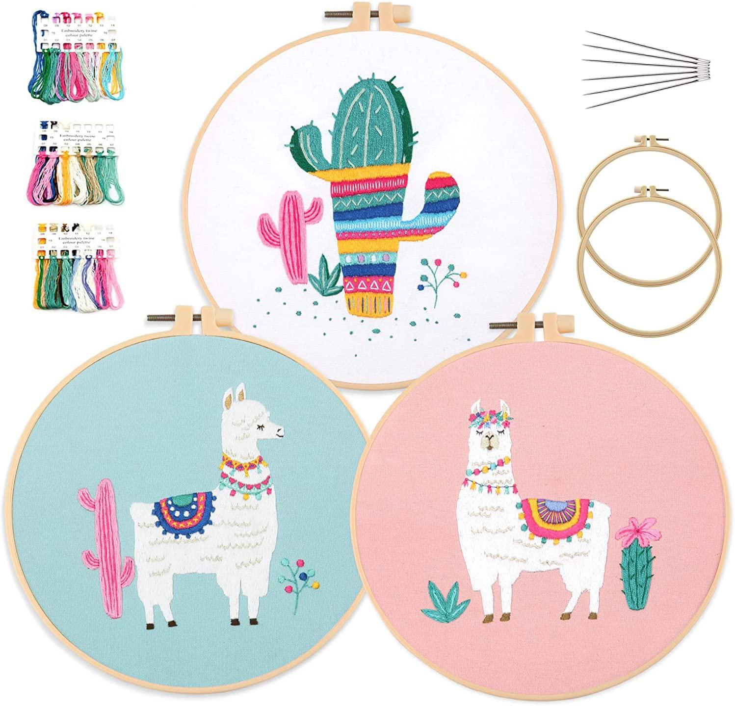 MINGHAM, Mingham Embroidery Kit with Flossing Needles for Beginners Full Range Kits Alpaca Cactus Cross Stitch Starter Kit