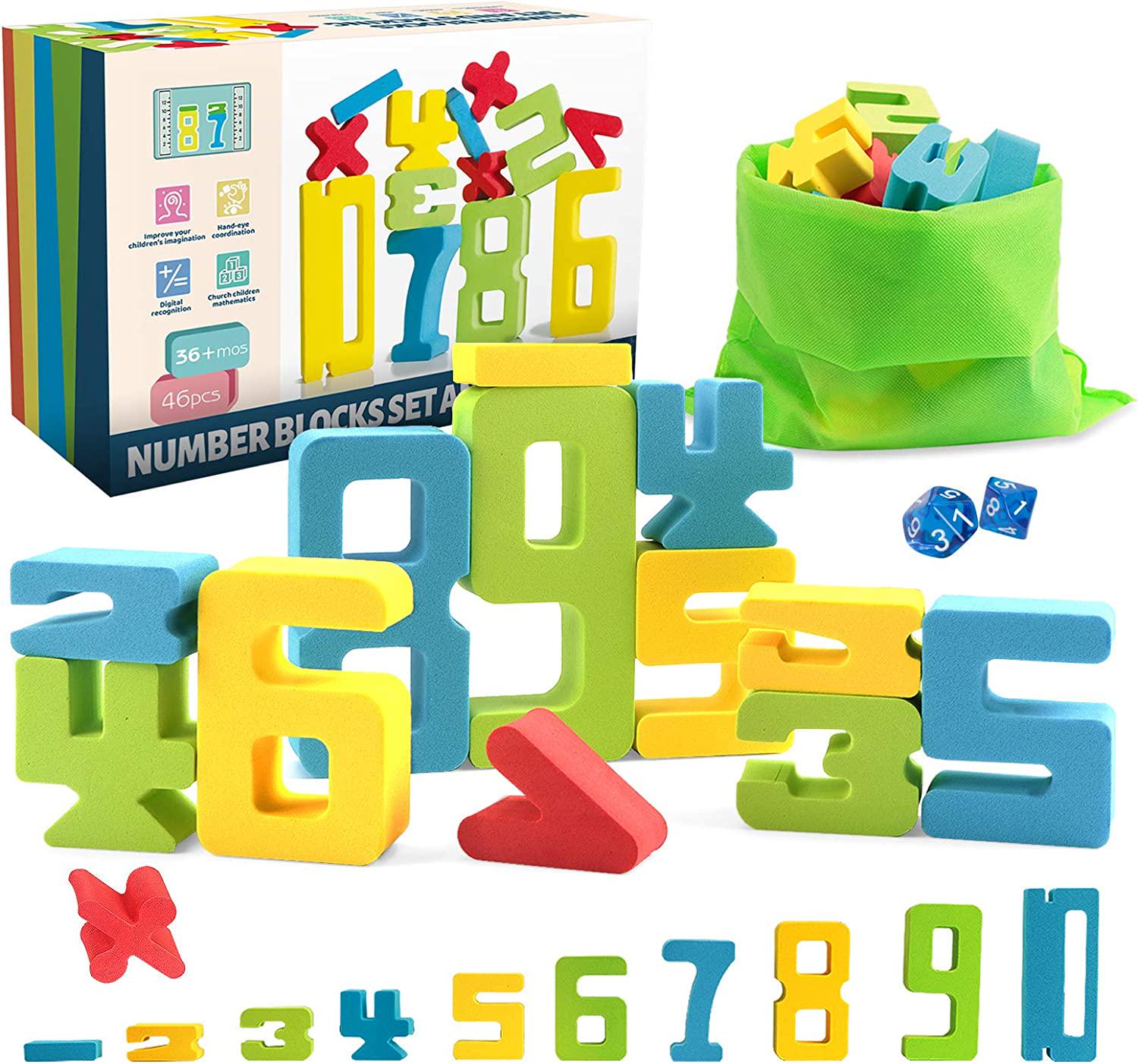 kindersee, kindersee Math Building Blocks Educational Toys, Including Math Manipulatives, Balanced Stacking, Memory Training, Unique Number Blocks Educational Toys for 3 and up as Gifts, Party Games, Education
