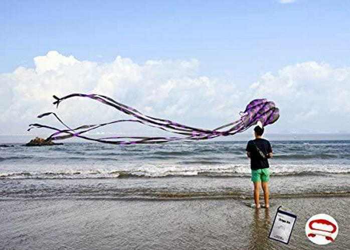 kizh, kizh Kite Octopus Large Frameless Soft Parafoil Kites for Kids and Adults Easy Flyer Kite for Beach Park Garden Playground 157 Inchs Long Perfect Outdoor Fun (Purple)