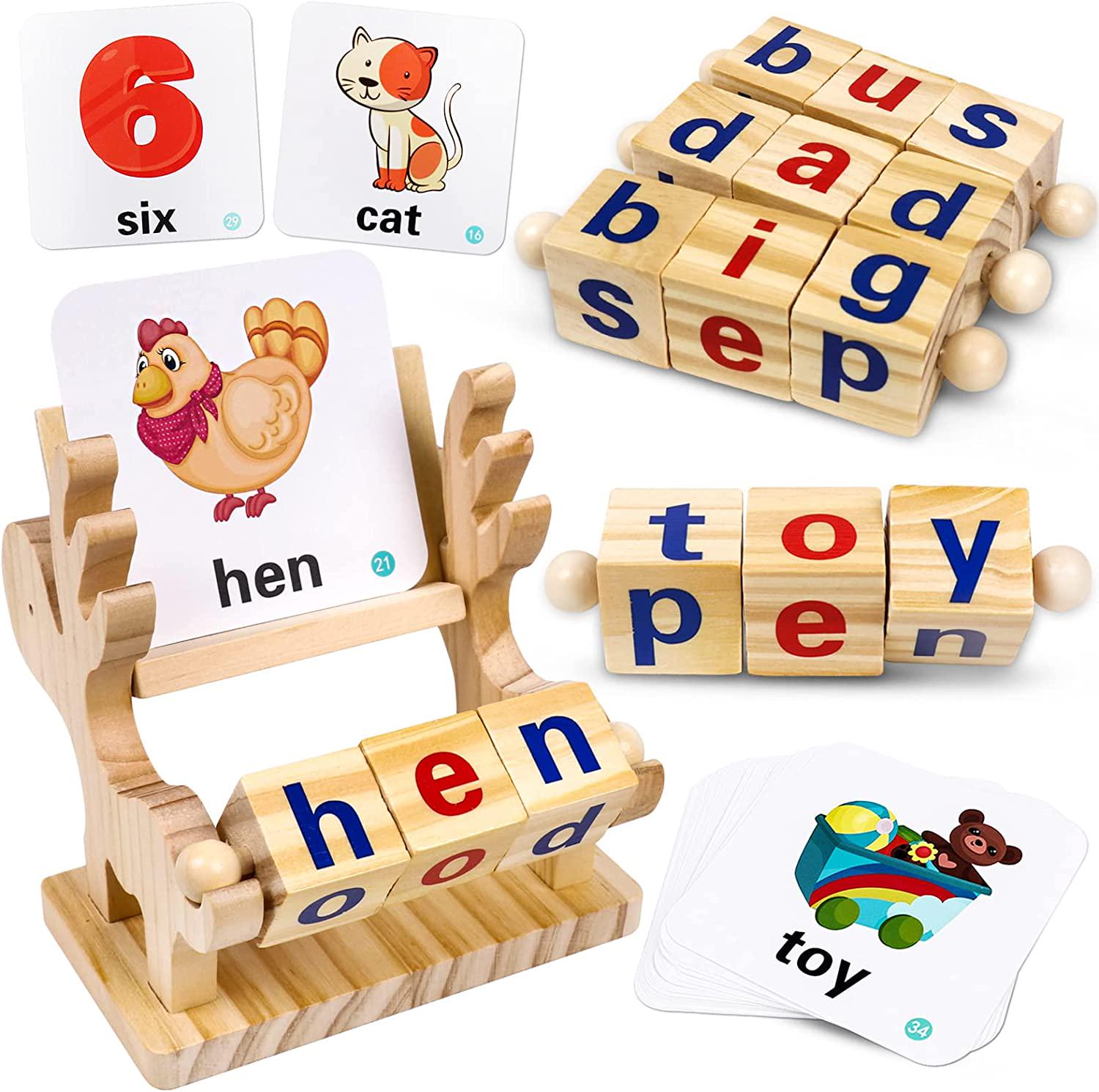 kizh, kizh Numbers and Alphabets Flash Cards Set,Wooden Letters and Numbers Animal Card Board Matching Puzzle Game Montessori Educational Toys Gift for 1 2 3 Years Old Toddlers Boys Grils