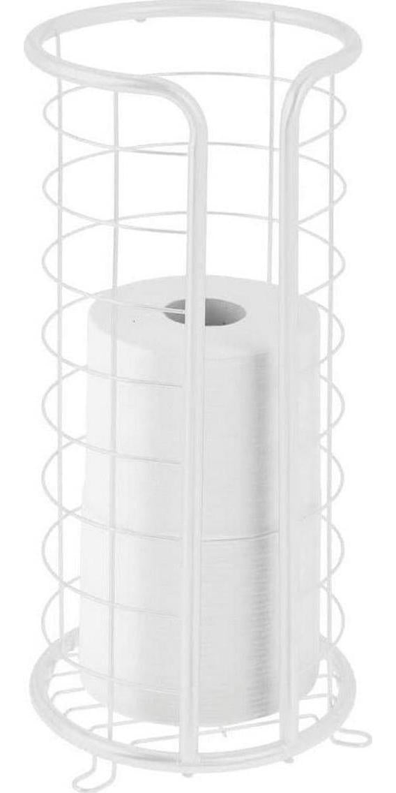 mDesign, mDesign Metal Free Standing Toilet Paper Organizer Stand, 3 Rolls of Jumbo Toilet Tissue Storage, Bathroom Decor Accessory for Under Sink, Vanity, and Inside Cabinet Shelf, Omni Collection, White