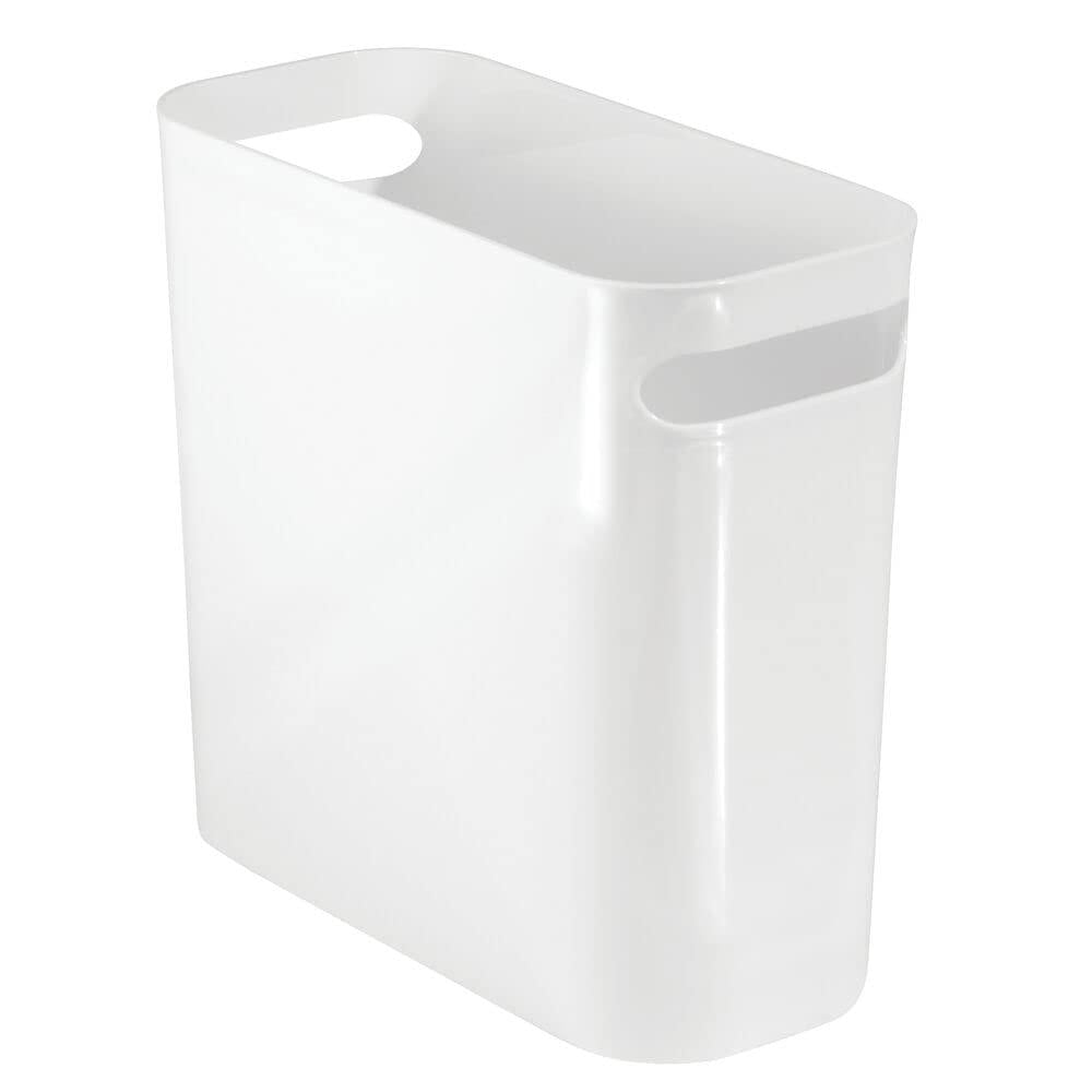 mDesign, mDesign Slim Rectangular Trash Can Wastebasket Garbage Container Bin with Handles for Bathrooms Kitchens Home Offices Dorms Kids Rooms 10 inch high Shatter-Resistant Plastic White