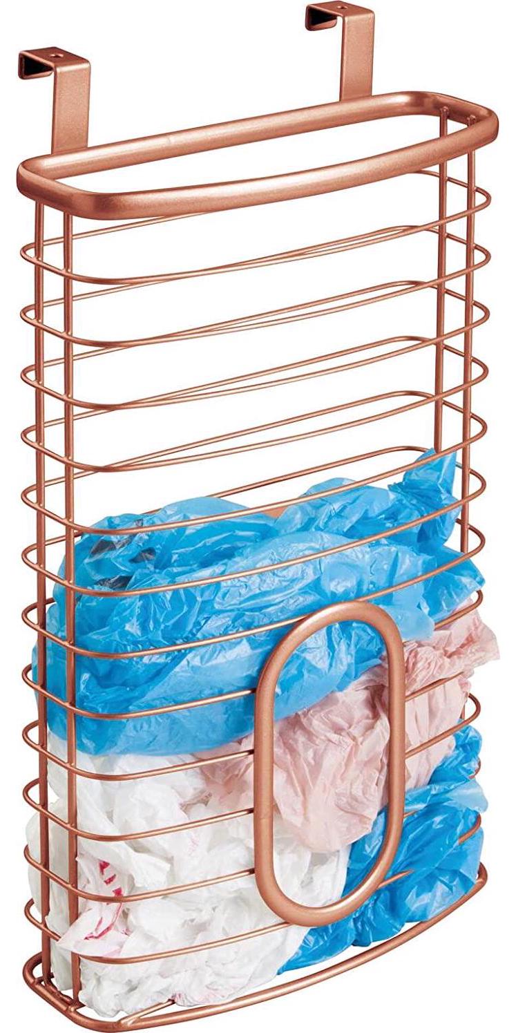 mDesign, mDesign Steel Hanging Cabinet Storage Organizer Holder for Kitchen, Pantry - Holds Plastic, Sandwich, Garbage, Grocery and Trash Bags; Wrap, Foil, Pack - Spira Collection - Copper