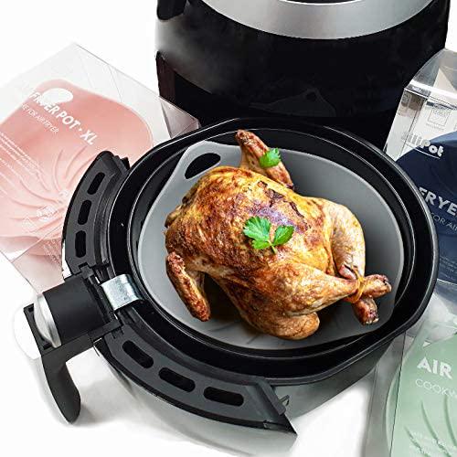 merakiXlab, merakiXlab Air Fryer Silicone Pot - Food Safe Air fryers Oven Accessories | Replacement of Flammable Parchment Liner Paper | No More Harsh Cleaning Basket (Airfryer 5 Liter or Bigger/Dark Blue)
