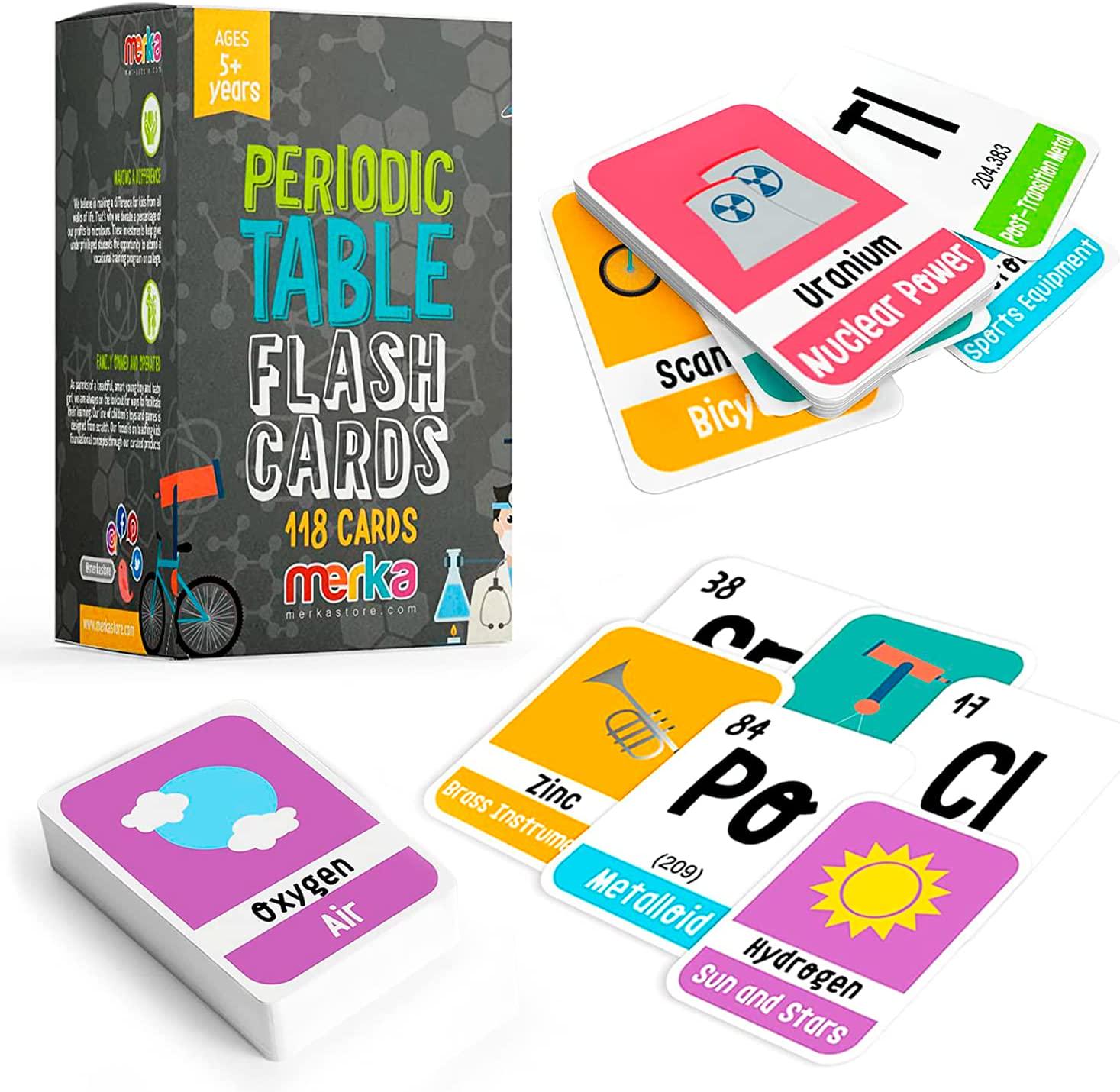 merka, merka 118 Kids Periodic Table of Elements Flash Cards with Beautiful Images Representing Each Chemistry Element - Educational Science for Kids
