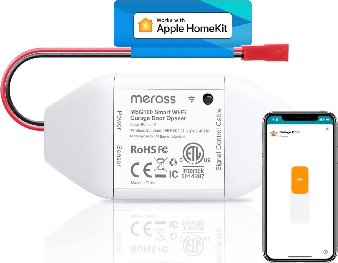 meross, meross Smart Garage Door Opener Remote, Compatible with Apple HomeKit, Alexa, Google Assistant, SmartThings, Multiple Notification Modes, No Hub Needed